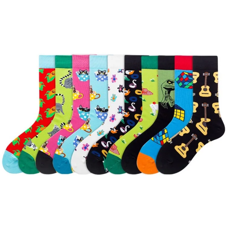 

Peonfly Men Combed Cartoon Cat Dog Bear Corn Geometric Novelty Funny Casual Cotton Socks