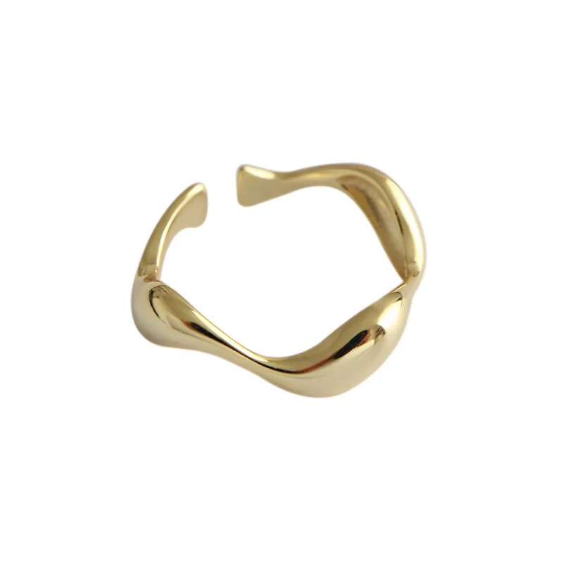 

100% 925 Sterling Silver Open Ring for Women INS Minimalist Irregular Wave Pattern Gold Color Jewelry Bijoux Birthday