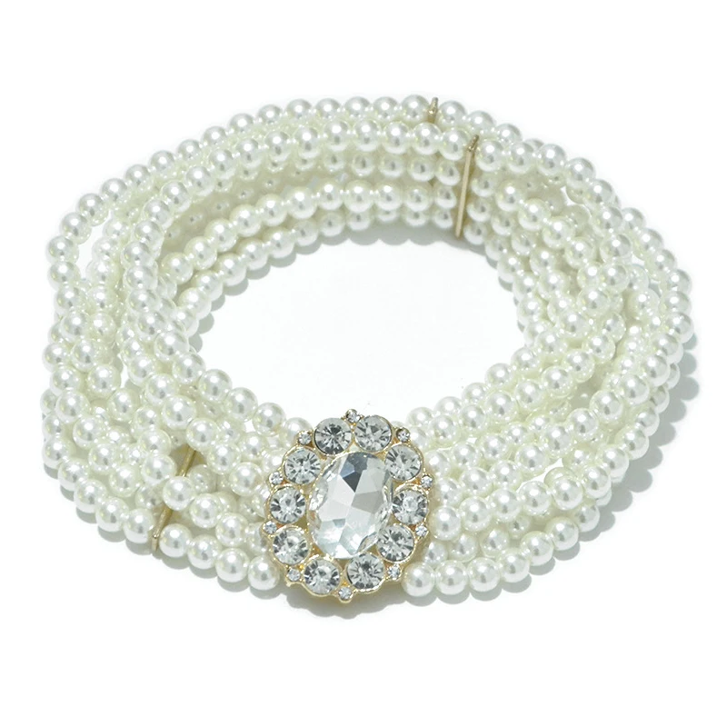 

Fashion Women Rhinestone Belt Buckle Pearl Waist Belt Chain