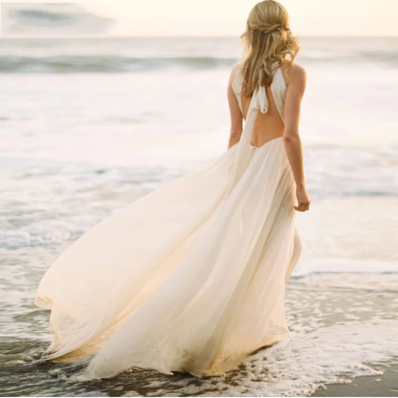 Vestido Noiva богемное пляжное свадебное платье белый шифон цвета слоновой кости