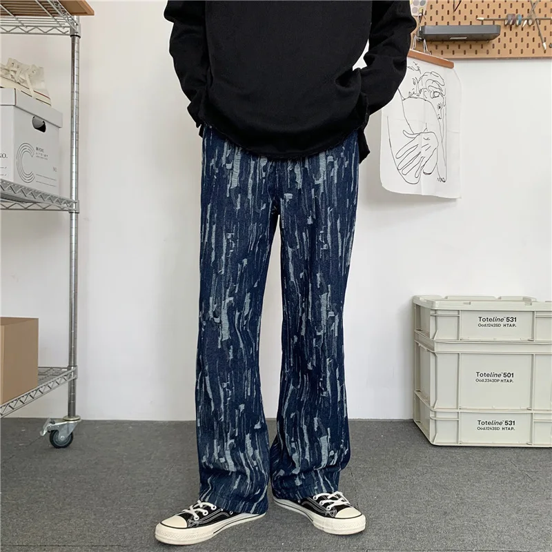 ICCLEK Tie Dye Jeans Men's Jeans Loose Straight Pants High Street Jeans Casual Long Pants Jeans for Men  Men Jeans