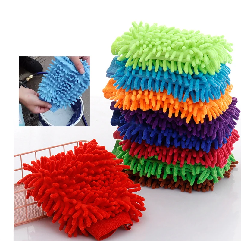 

2 In 1 Ultrafine Fiber Chenille Microfiber Car Wash Glove Mitt Mesh Backing No Scratch For Car Wash Cleaning car accessories