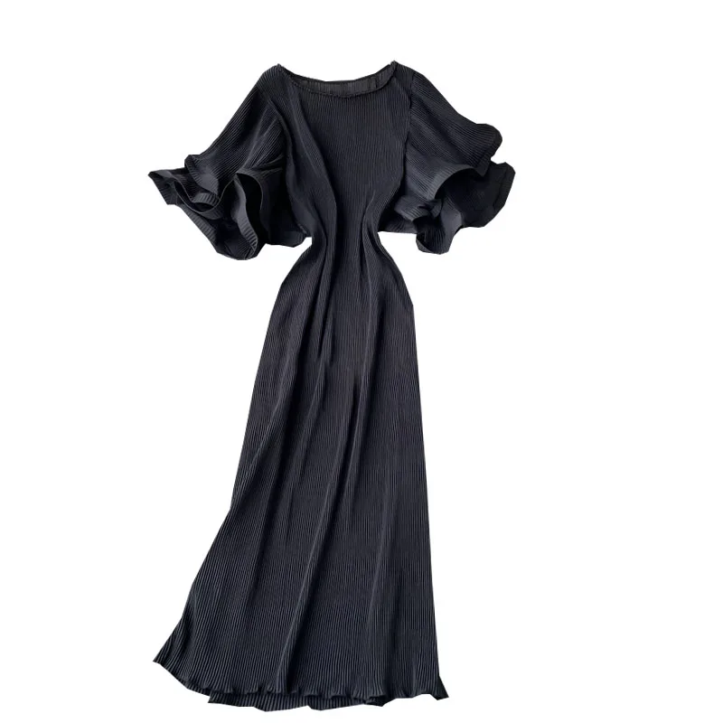 

O-Neck Batwing Sleeved Women Dresses Autumn Solid Slim Knee-Length Lady Elegant Party Clothing Top Quality