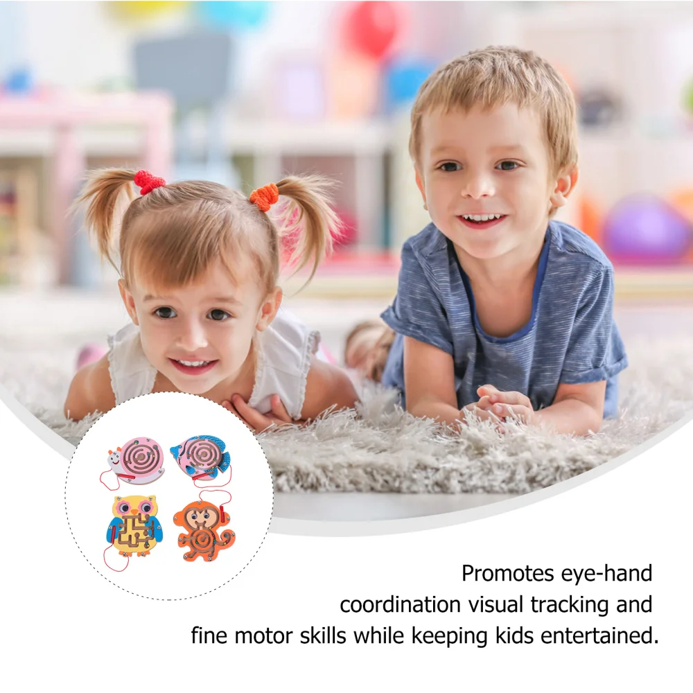 

4pcs Good Safe Cute Magnetic Beads Maze Toy Animals Maze Toy