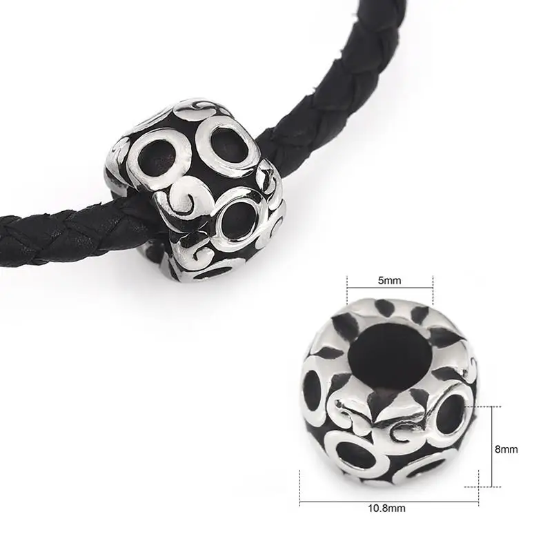 5 шт./лот бусины из нержавеющей стали отверстие мм кожаный шнур браслет