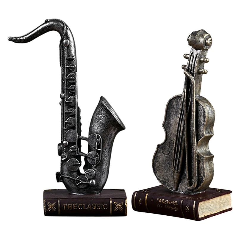 

Retro Classic Musical Instruments Decoration Violin Saxophone Sculpture Decor Living Room Home Resin Crafts
