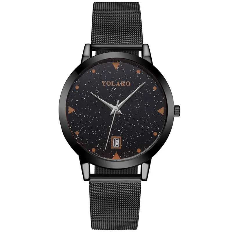 Женские часы с браслетом Звездный стикер для ногтей Золотая сетка из нержавеющей