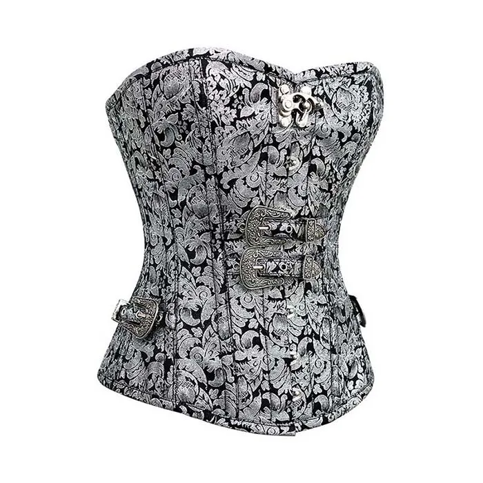 

Women Grey Retro Vintage Gothic Overbust Buckle Steampunk Corset Top