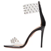 hottest pcv rivet sandals open toe sexy thin high heel cover heel fashion simple summer women shoes normal size office and party