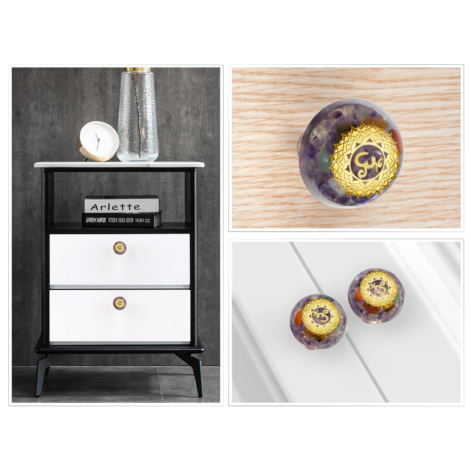 Reiki 7 Chakra Resin Gravel Drawer Cabinet Pulls Knobs Brass Handle Bathroom Hallway Clothes Wall Hangings Hooks Furniture Decor