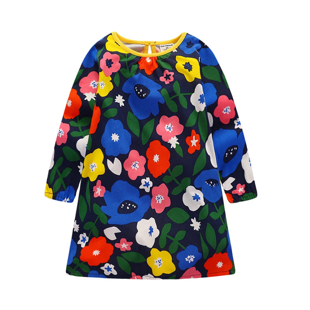 1-7t Girls Dress Long Sleeve Fashion Teen Floral Print Knit Princess Dresses Clothes Winter Girl Vestido De Niñas | Детская одежда и