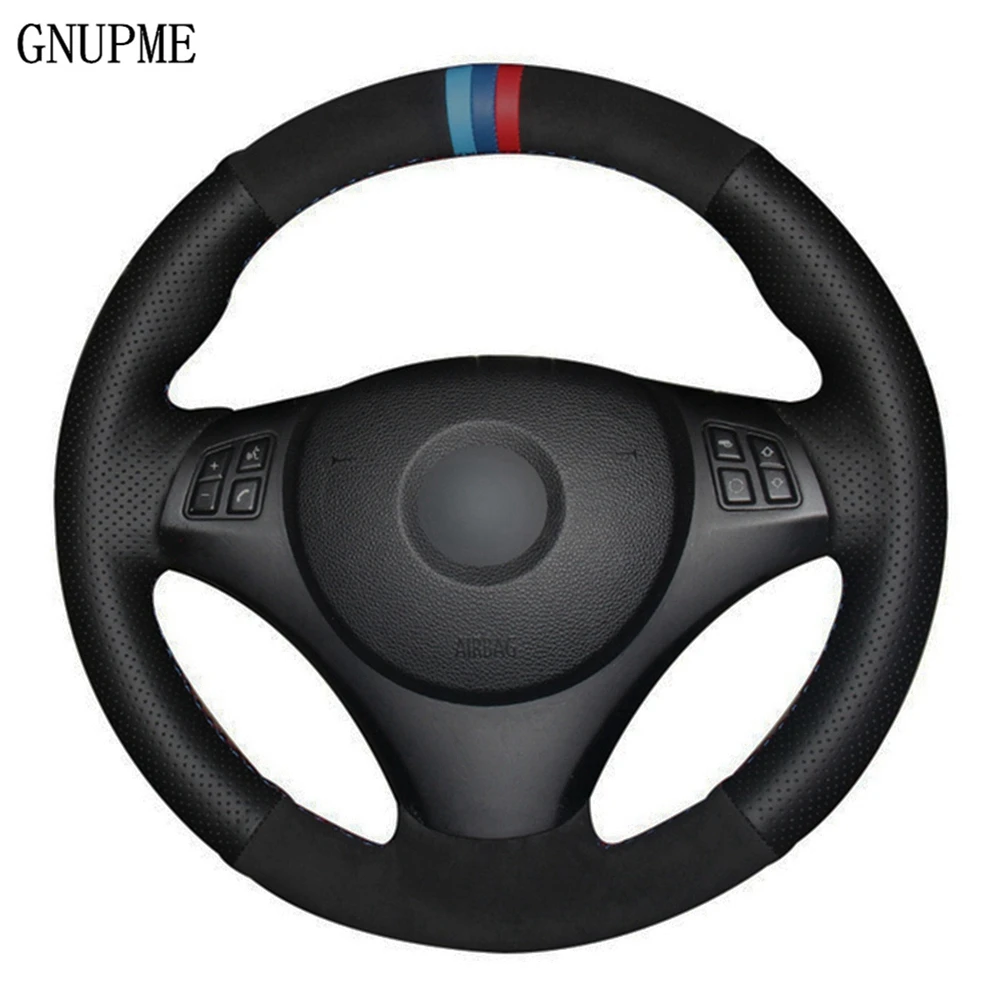 DIY ручной работы черная замша черного цвета из натуральной кожи чехол рулевого