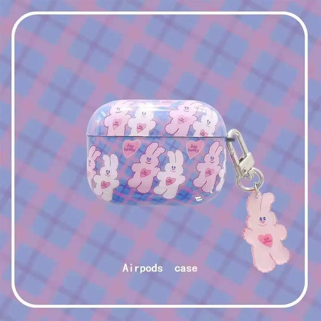 

Cartoon Pink Rabbit Case for AirPods 1 2 Pro 3rd New Case Cute Purple Bluttooth Earphone Charging Box Cover with KeyChain