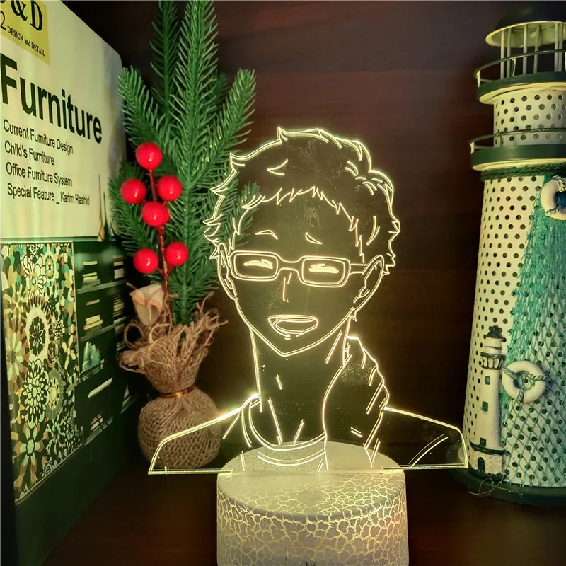 Haikyuu Kei Tsukishima светодиодный ночсветильник цветной аниме 3D иллюзия Лампа для