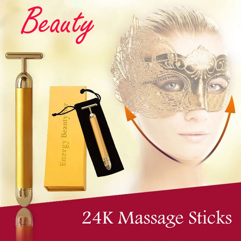 24k Золотая Массажная палка массажер для лица Вибрационный похудения красота