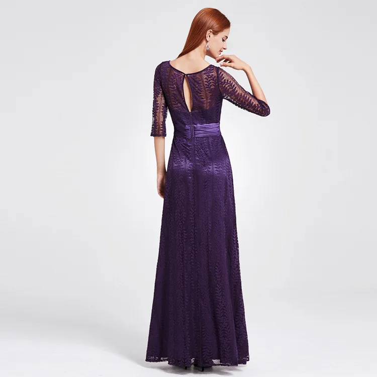 

It's Yiiya Evening Dress Plus Size Lace O-neck Long A-line Party Gowns Elegant Half Sleeve Gray Formal Robe de Soiree C416