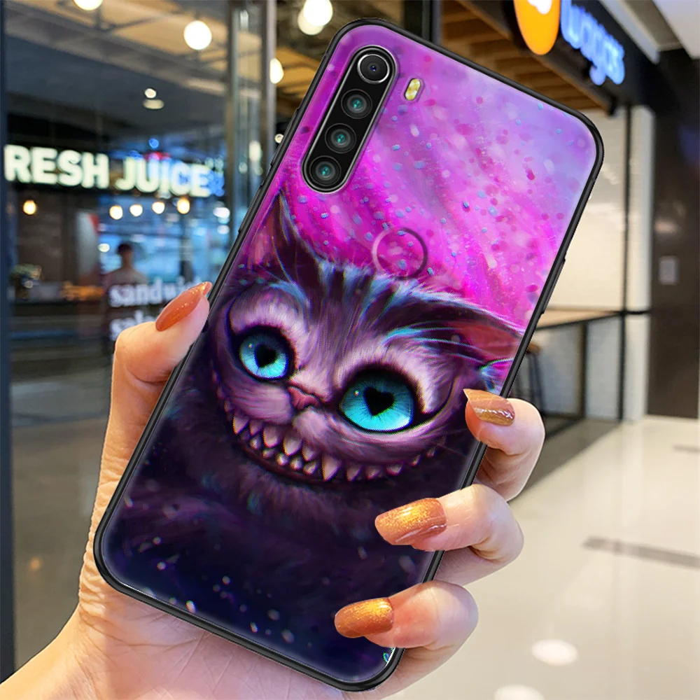 

Cheshire cat Phone case For Xiaomi Redmi Note 7 7A 8 8T 9 9A 9S 10 K30 Pro Ultra black silicone back painting Etui pretty