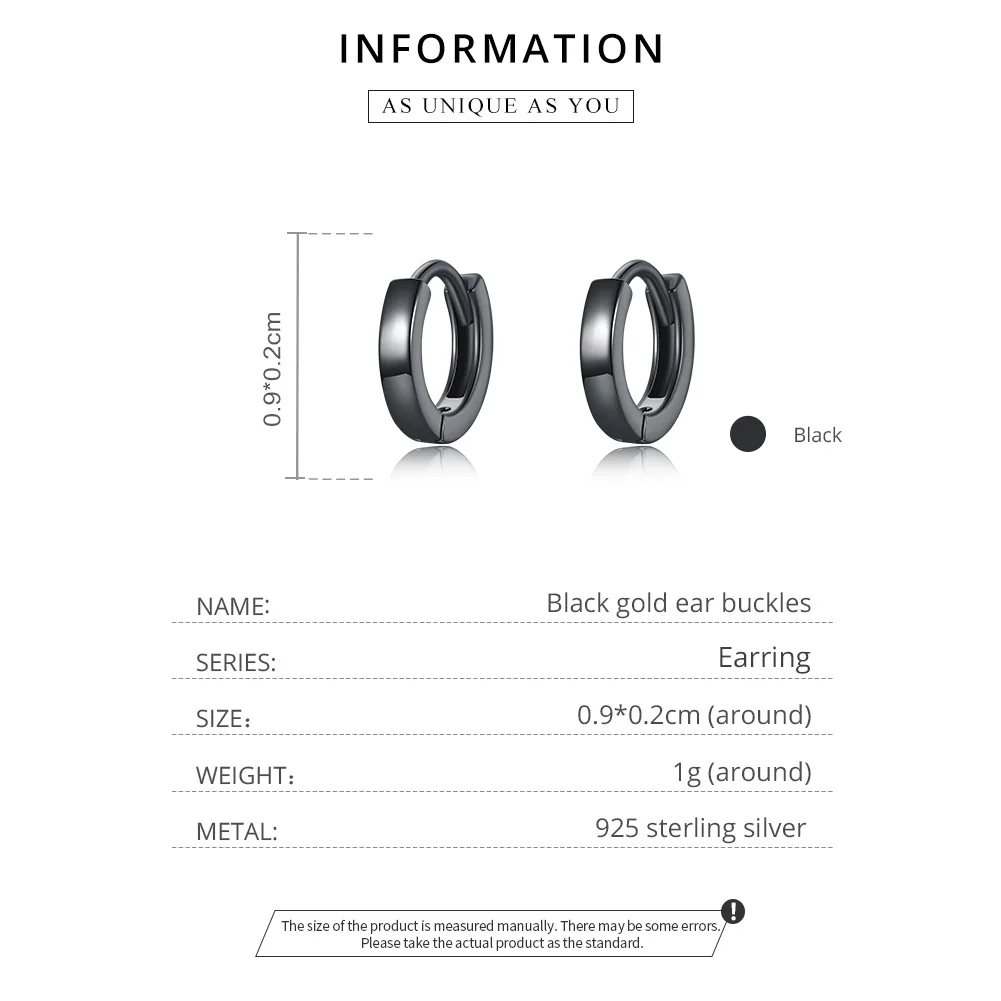 Bamoer – boucles d'oreilles en argent Sterling 925, noir et or, simple, créoles coréennes pour femmes et hommes, bricolage, bijoux à la mode, SCE1230