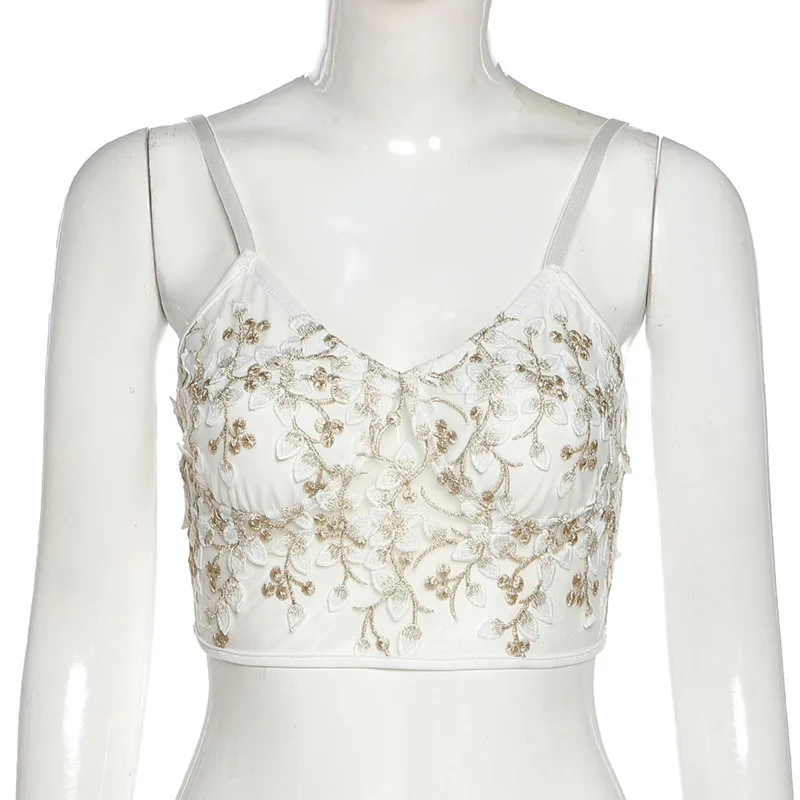 

European and American Summer Women's New Style Suspender Mesh Flower Embroidery Halter Sexy Camisole