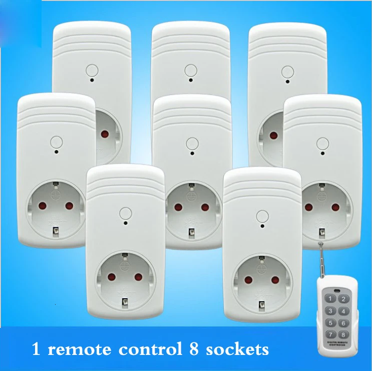 

EU standard remote socket 315 Learning RF Remote Switch 1 remote 8 sockets