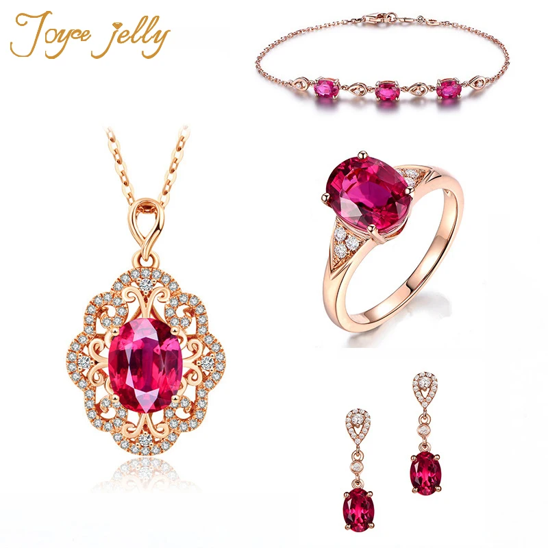 

JoyceJelly 925 Sterling Silver Earrings Rings Necklace Bracelets for Women Jewelry Sets with Ruby Gemstones Wedding Wholesale