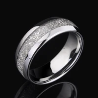 fashion men 8mm silver color stainless steel ring vintage meteorites inlay ring men wedding engagement band domed comfort fit