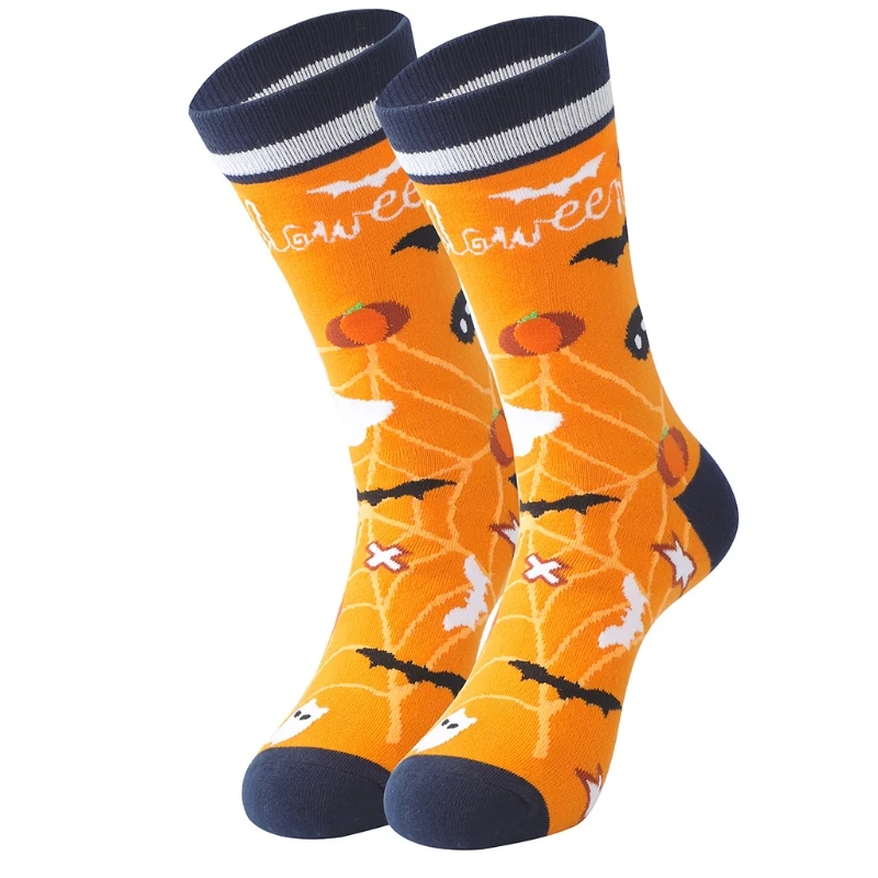 

2021 New Men Women Halloween Novelty Crew Socks Bats Pumpkin Ghost Skull Print Funny Colorful Pattern Cute Casual Cotton Hosiery