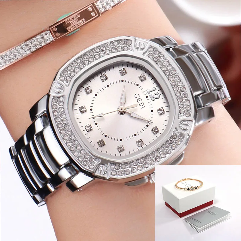 Silver Box GEDI, женские часы с ремешком из сплава, женские наручные часы, повседневные кварцевые женские часы,, роскошные часы, водонепроницаемые, relogio feminino - Цвет: Silver Box