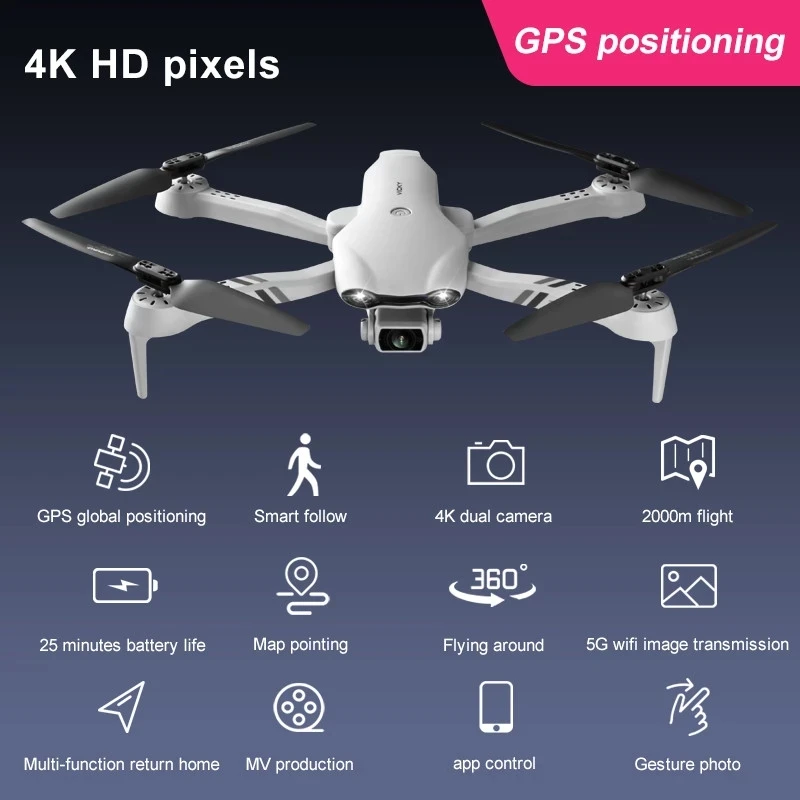 2022 NEW F10 Drone Gps 4K 5G WiFi Live Video FPV Quadrotor Flight 25 Minutes Rc Distance 2000m Drone HD Wide-Angle Dual Camer images - 6