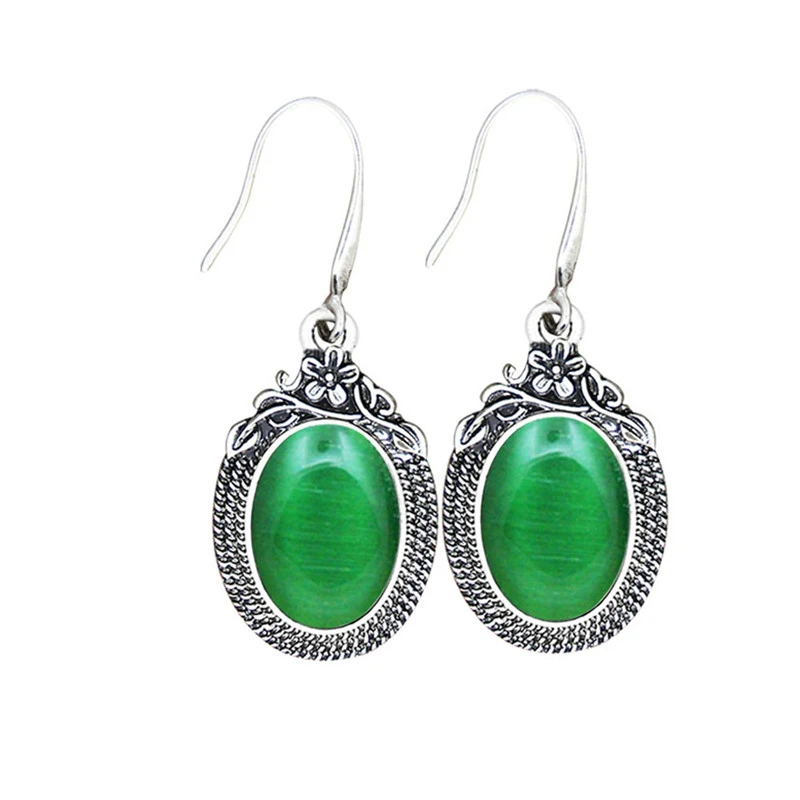 Synthetic Green Opal Натуральный кварц Lapis серьги из нефрита для женщин Винтаж натуральный камень аметисты ювелирные изделия - Окраска металла: Synthetic Green Opal