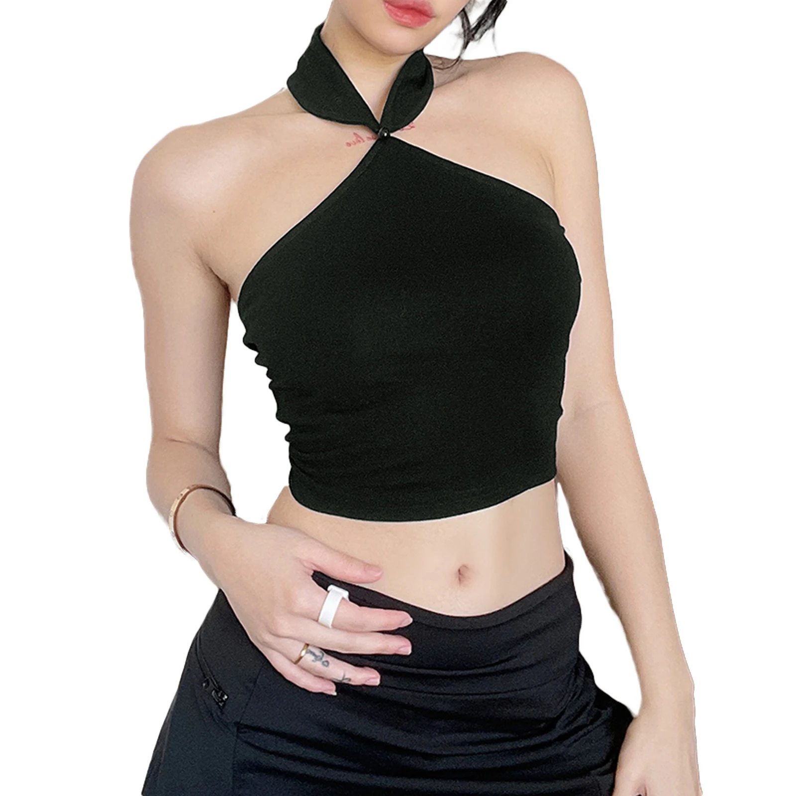 

2021 NEW Womens Summer Sexy Halter Vest Fashion Solid Color Round Neck Exposed Navel Suspender Tops