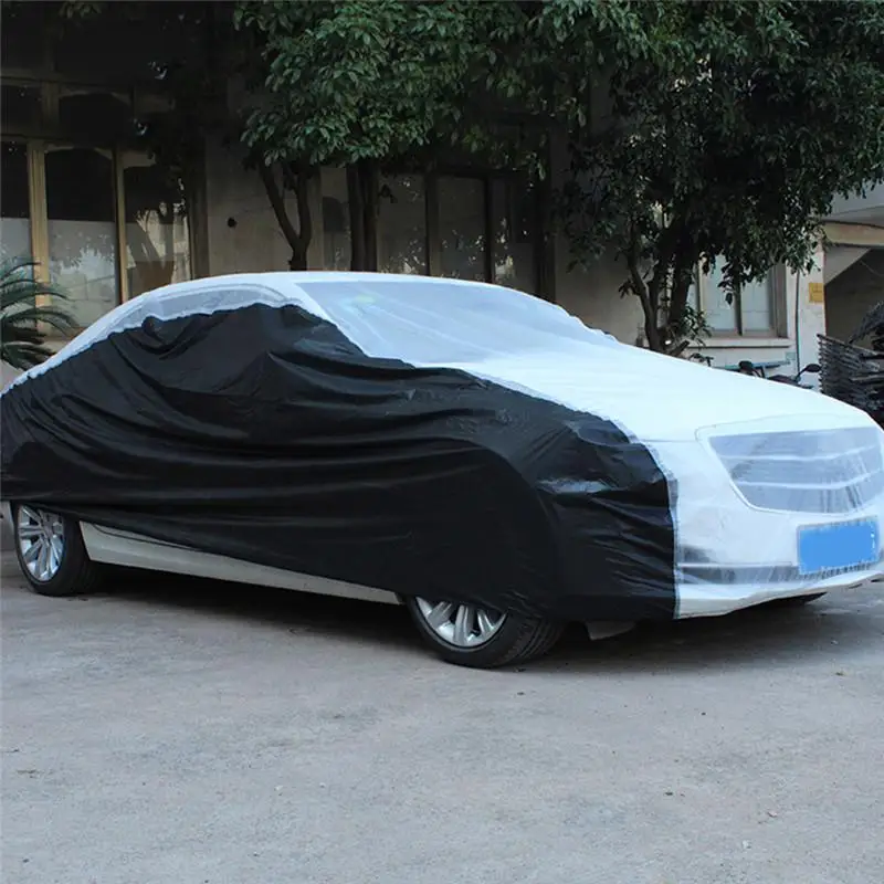 

Car Covers Rain Dustproof Sunscreen Car Full Cover Thick PEVA Black+Transparent Indoor Outdoor Full Auto Cover Size S/M/L/XL/XXL