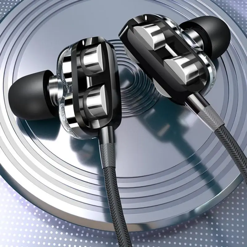 

Fast Delivery Wired Headset Quad Core Bass Dual Dynamic With Built-in Mic 3.5mm In-Ear Sport Headset Universal For All Cellphone