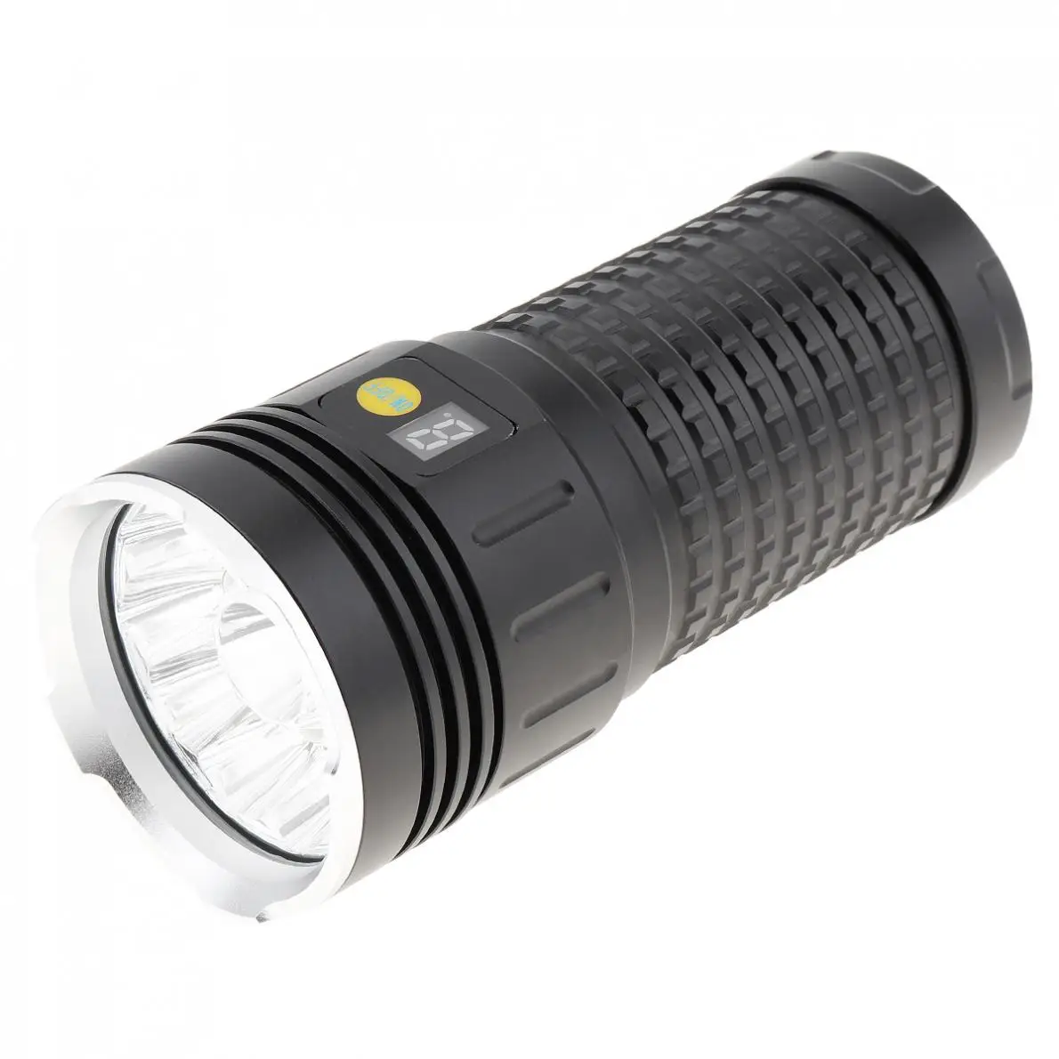 

Power Display 12 x T6 LED 8000 Lumens Aluminium Alloy Waterproof IP65 Flashlight with 4 Modes Light and DC USB Cable