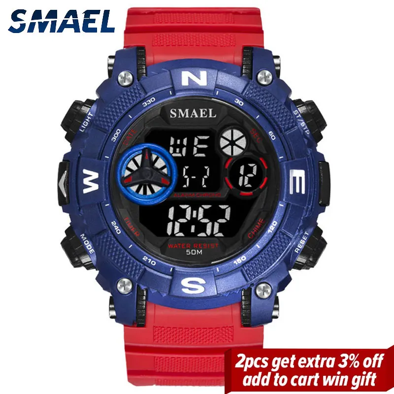 

Cool Luminous Men SMAEL Sport Watch 5Bar Waterproof Led Calendar Men's Wrist Watch Digital reloj de hombre Digital Watches New
