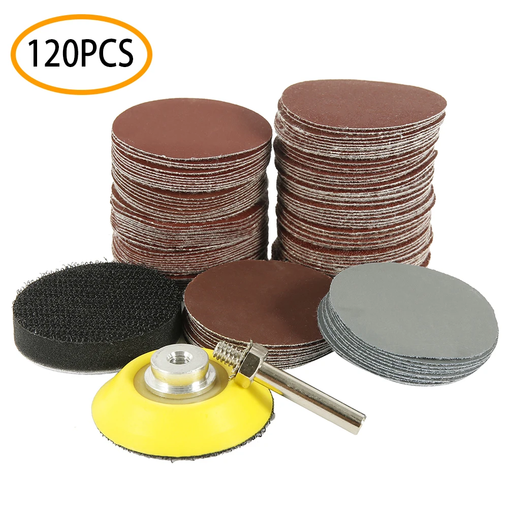 

2inch 120pcs 25mm High Quality Sanding Discs + 1" Abrasives Hook & Loop Backer Plate + 1/8inch Shank Set For Polishing Tools