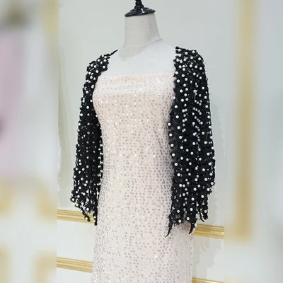 black white pearl Cakucool женское летнее солнцезащитное пальто кружевное открытое цветочное жемчужное вышитое бисером кардиган с расклешенными рукавами куртка Cappa шаль для девушек - Цвет: black white pearl