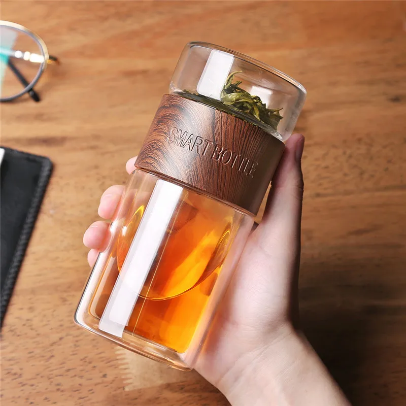 

Glass Water Bottle With Tea Infuser Filter 200ml Tea Separation Double Wall Glass Bottle Bag Leakproof My Water Bottle Men Gift