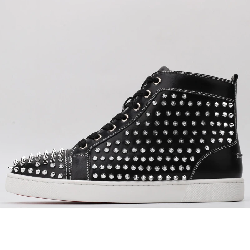 

Casual Fashion Men Running Shoes Rivets Genuine Leather Sport Shoes For women High Quality Outdoor Flat With Lovers Sneakers