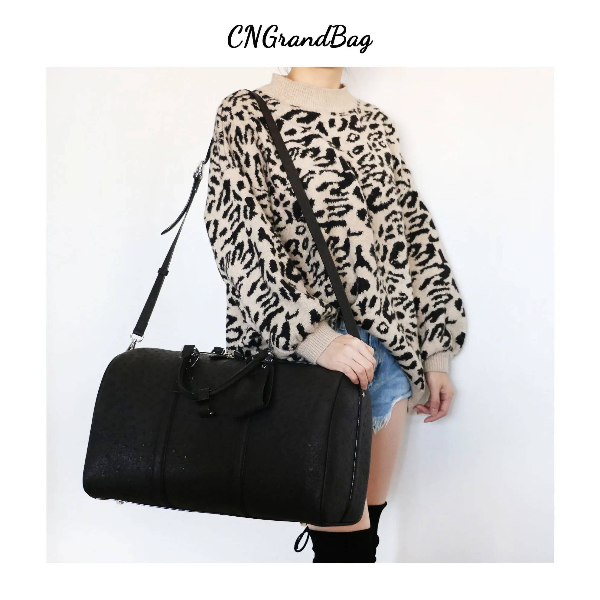 Дорожная Спортивная Сумка из 100% натуральной кожи страуса вместительная сумка