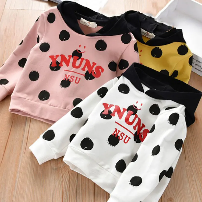 Новая Осенняя Повседневная Толстовка в горошек с длинными рукавами и буквенным