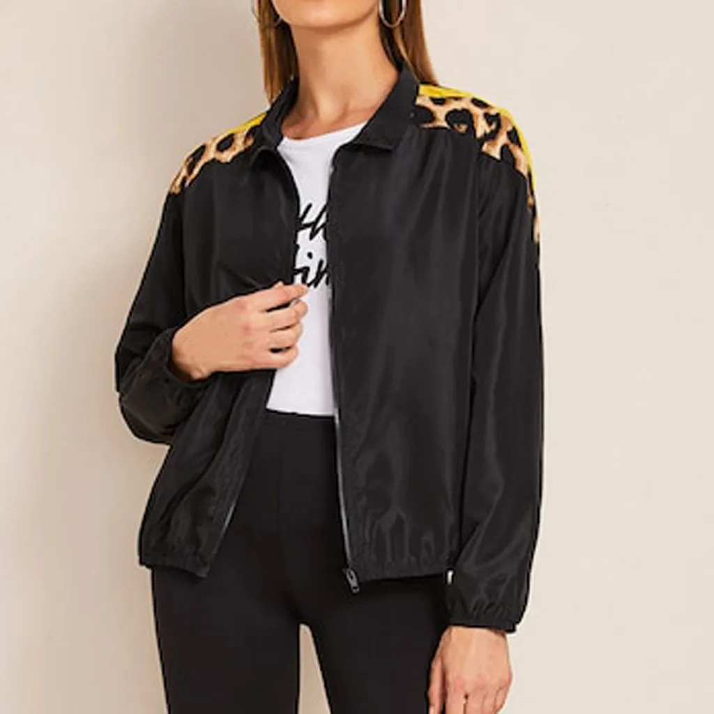 Леопардовое лоскутное пальто на молнии большой размер женский костюм куртки с