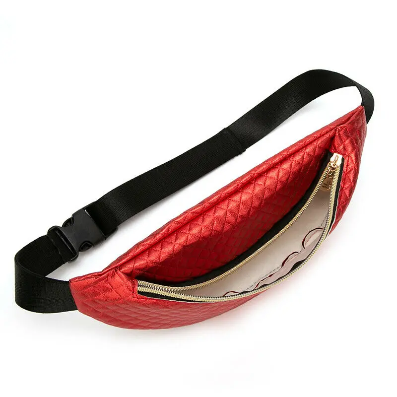 

Fashion Funny Women PU Leather Laser Zipper Waist Pouch Waterproof Sports Running Belt Bag Bum Waist Packs