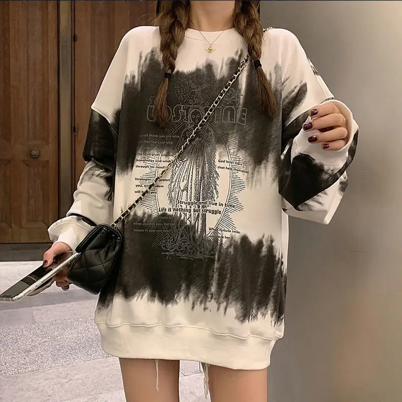 

Thin Cotton Swimsuit for Women, Long Sleeve Top, Loose, with Tie and Dye Print, Missing Gradient, Korean Version, Spring 2021
