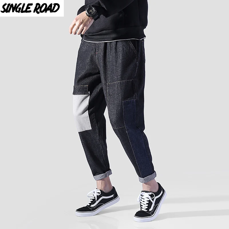 SingleRoad мужские джинсы 2020 хип-хоп модные корейские уличные Черные Мешковатые