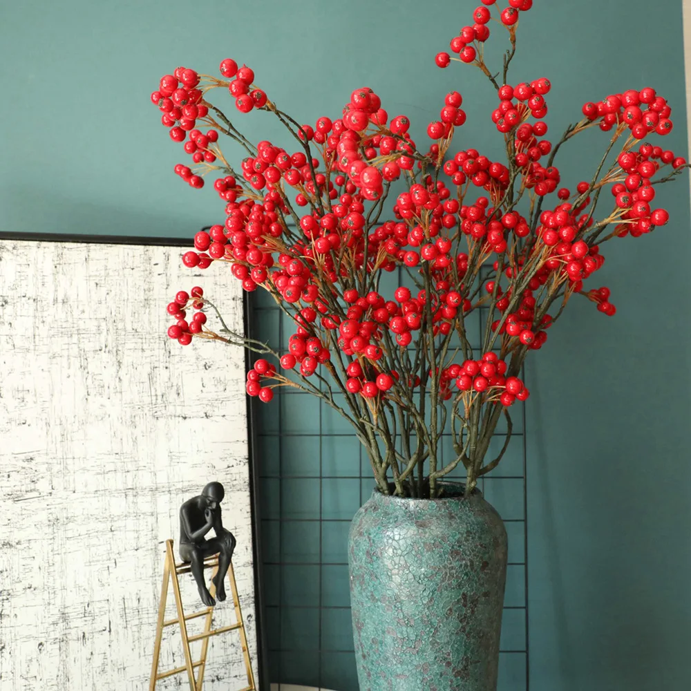 

Artificial Plant Long Branch Single Berry For DIY Home Decoration Christmas Party Red Bean Wedding Fake flower