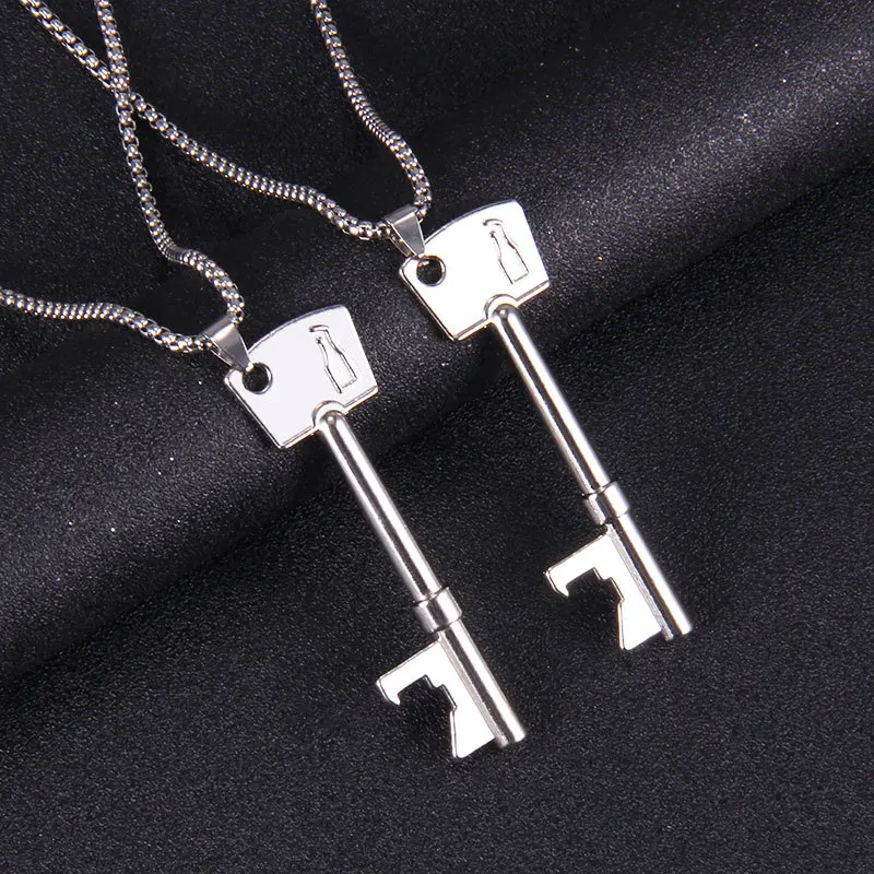 

Stainless Steel Key Beer Opener Pendant Necklace Metal Personality Hip Hop Sweater Chain Men and Women Student Jewelry Wholesale