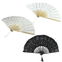 handmade cotton lace folding hand fan for party bridal wedding decoration beige