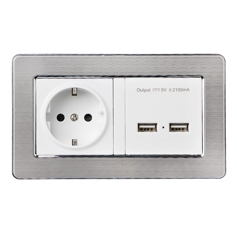 

EU Standard Power Socket With Dual USB Charging Port Mobile 5V 2.1A Output