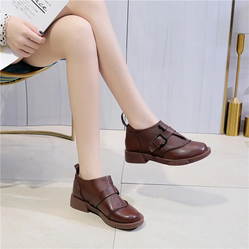 

BEYARNE women Boots Autumn Woman Shoes 2020 New Cowhide Shoe Unique Genuine Leather Ladies Ankle Flat Boots Chaussures Femme